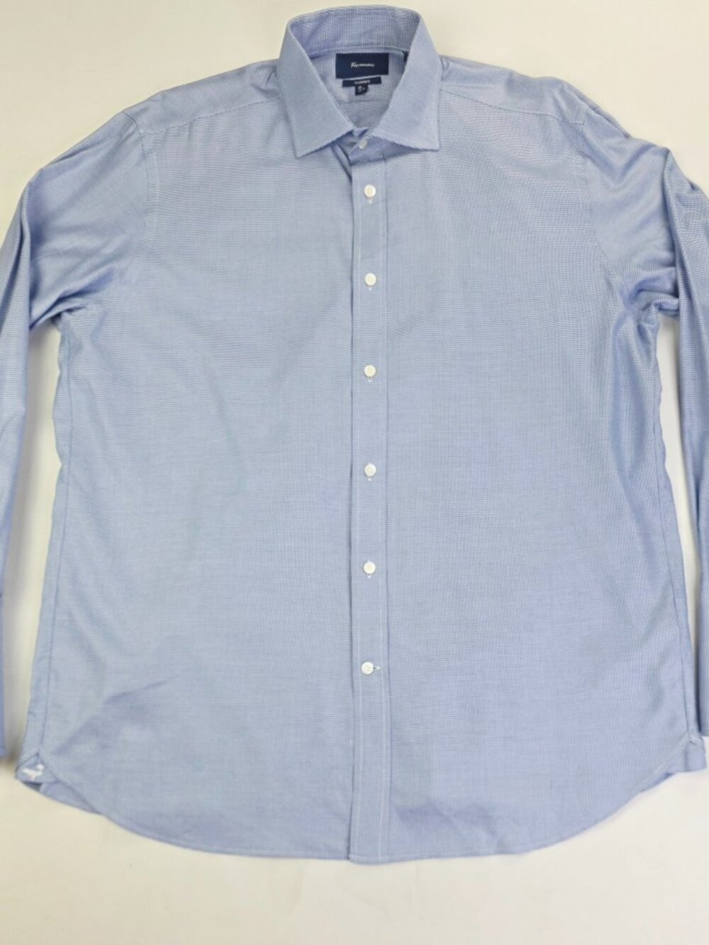 Faconnable Classique French Cuff Sz 43/17 Large Mens Blue White Check Logo Shirt